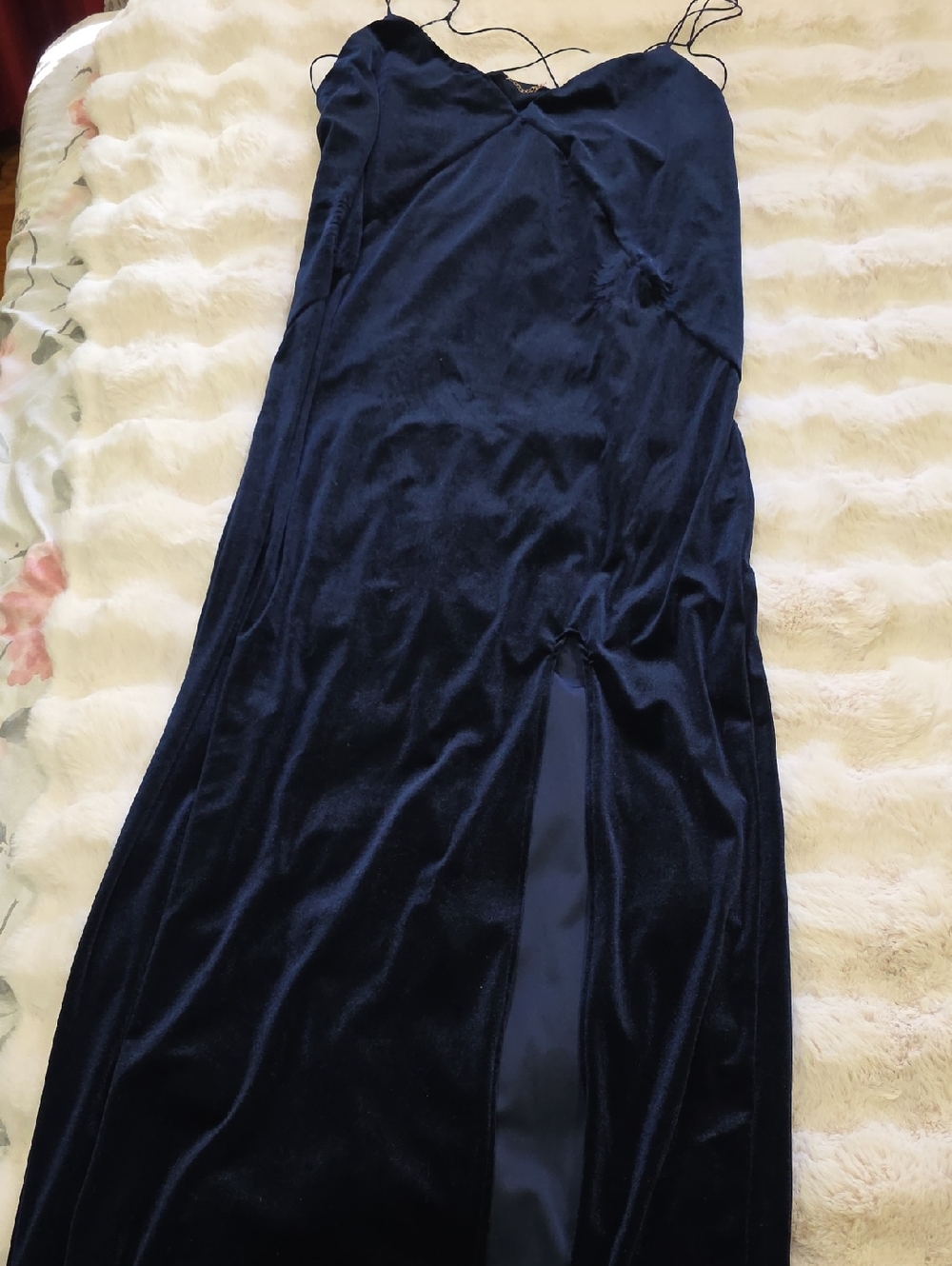 Zara Deep Navy Satin Slip Dress with Spaghetti Straps